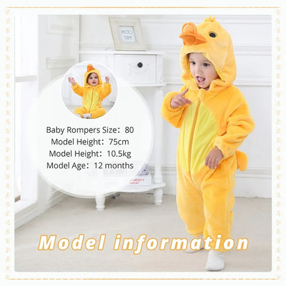 MICHLEY Carniva Baby Rompers Winter Clothes Flannel Hooded Bodysuits Pajamas Animals Overall Jumpsuit For Girls Boys Kids