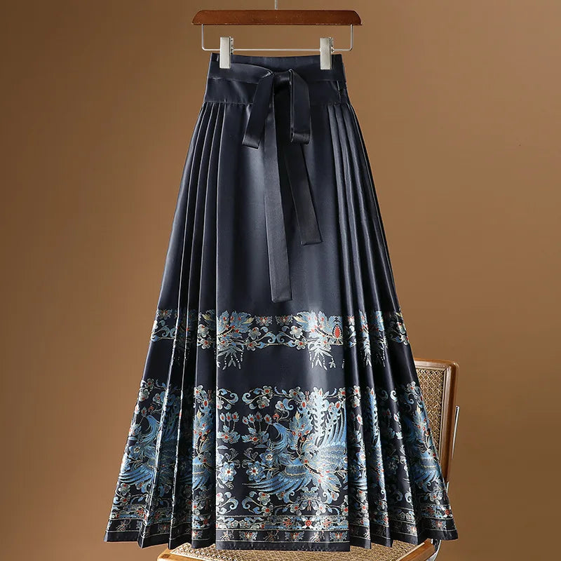 Vintage Maxi Chinese Style Horse Face Skirts for Women Saia One-piece Long Hanfu Pleated Skirt Woman Clothing Faldas Harajuku