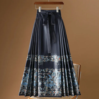 Vintage Maxi Chinese Style Horse Face Skirts for Women Saia One-piece Long Hanfu Pleated Skirt Woman Clothing Faldas Harajuku