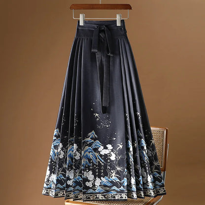 Vintage Maxi Chinese Style Horse Face Skirts for Women Saia One-piece Long Hanfu Pleated Skirt Woman Clothing Faldas Harajuku