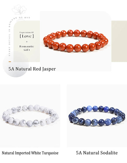 JD Natural Stone Beads Bracelet Amethyst Tiger Eye Crystal Quartz Agate Gem Beads Bangles Women Men Reiki Healling Jewelry Gift