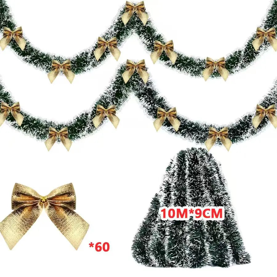 10M Christmas Tinsel Ribbons with Bow Green Cane Ribbon Garland Xmas Tree Hanging Pendent DIY Wreath Ornaments Party Home Decor