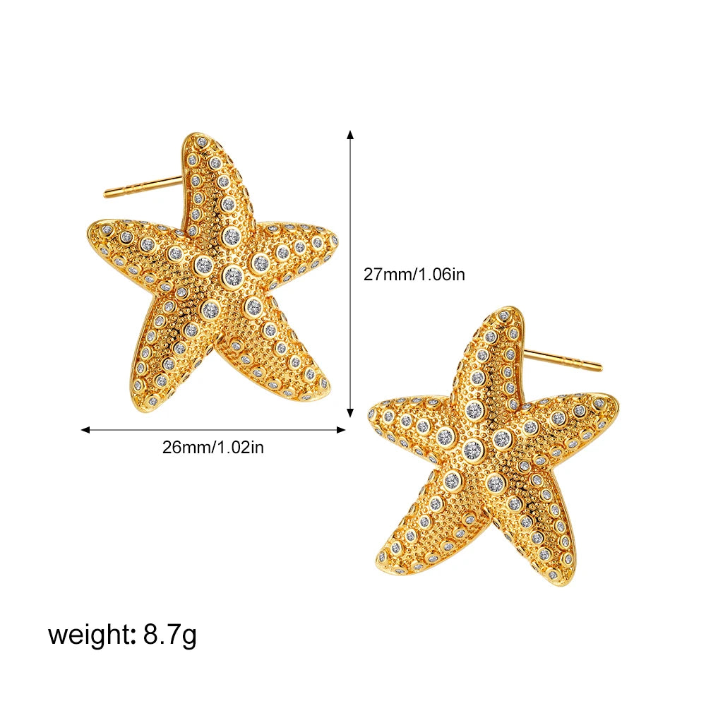 Vintage Stainless Steel Gold Plated Texture Snail Conch Shell Earrings for Women CZ Zircon Starfish Earring Beach Jewelry Gifts