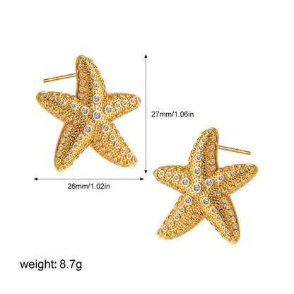 Vintage Stainless Steel Gold Plated Texture Snail Conch Shell Earrings for Women CZ Zircon Starfish Earring Beach Jewelry Gifts