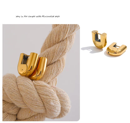 Yhpup 316L Stainless Steel Glossy Metal U-Shape Hollow Hoop Earrings 18K PVD Plated Texture Attractive Jewelry Waterproof
