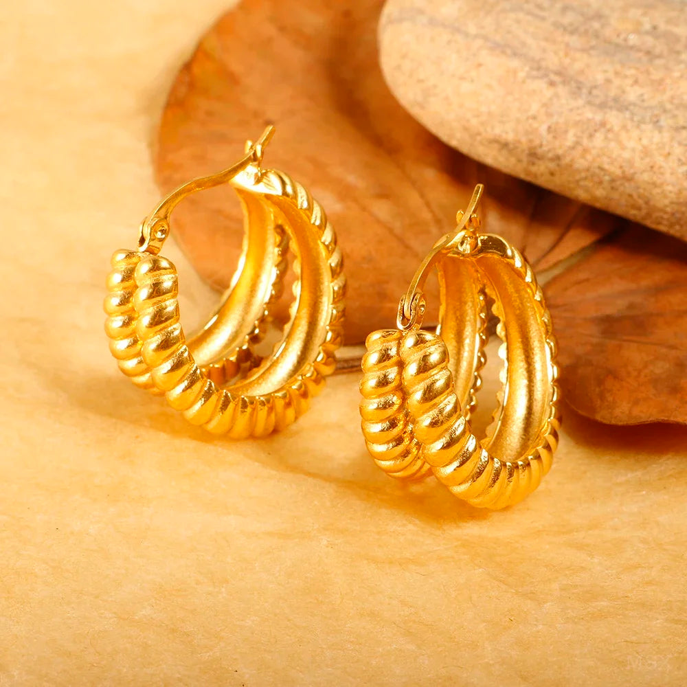 Luxury Shiny Zircon Hoop Earrings for Women Trendy Golden Stainless Steel Wed Ear Geometric Circle Earring Jewelry Pendientes