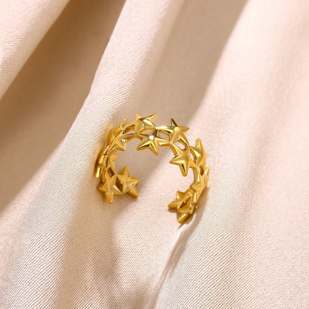 Stainless Steel Flower Open Rings For Women Trend Wedding Heart Jewelry Gold Color Geometric Hollow Ring Daily Accessories Gift