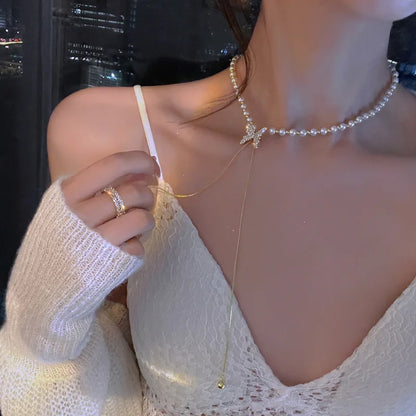 New Beads Women's Neck Chain Kpop Pearl Choker Necklace Gold Color Goth Chocker Jewelry On The Neck Pendant 2022 Collar For Girl