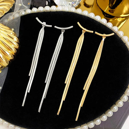 Trend Long Wire Tassel Thread Chain Climb Star Heart Beads Pendants Drop Earrings for Women Straight Hanging Ear Jewelry