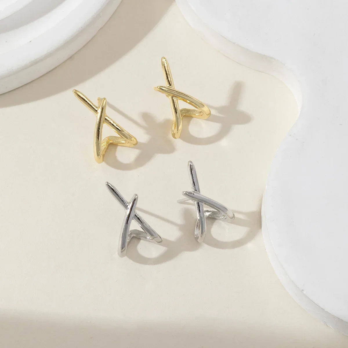 LATS Trendy Gold Color Cross Stud Earrings for Women Dainty Simple Minimalist Earring Fashion Jewelry Party Gifts Wholesale