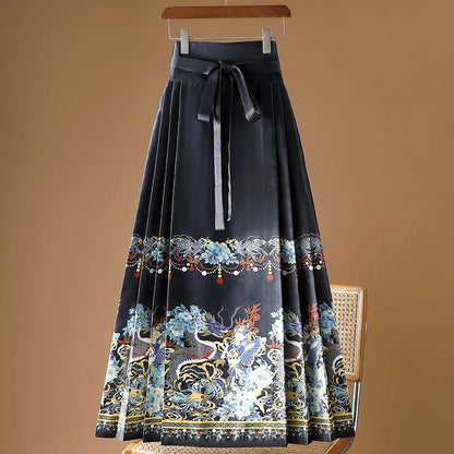 Vintage Maxi Chinese Style Horse Face Skirts for Women Saia One-piece Long Hanfu Pleated Skirt Woman Clothing Faldas Harajuku