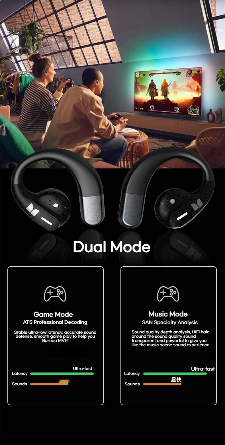 Monster Touch Pro100 OWS Ear Hook Headphones Smart Touch Screen Bluetooth 5.4 Earbuds Open Ear Wireless Earphone Support TF Card