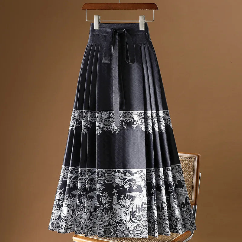 Vintage Maxi Chinese Style Horse Face Skirts for Women Saia One-piece Long Hanfu Pleated Skirt Woman Clothing Faldas Harajuku