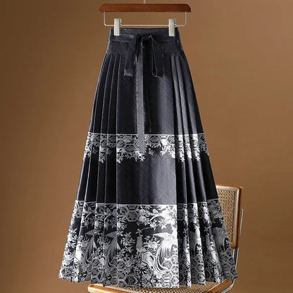 Vintage Maxi Chinese Style Horse Face Skirts for Women Saia One-piece Long Hanfu Pleated Skirt Woman Clothing Faldas Harajuku