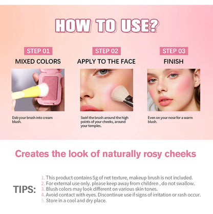 Professional Makeup Powder Blush 12HR Wear Vegan Formula Blusher Makeup Blush in Bar Cosmetics Palette Powder Pink Cream Face