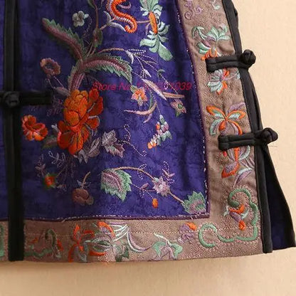 2026 chinese vintage vest national flower embroidery cotton linen folk vest traditional hanfu tops ethnic stand collar vest