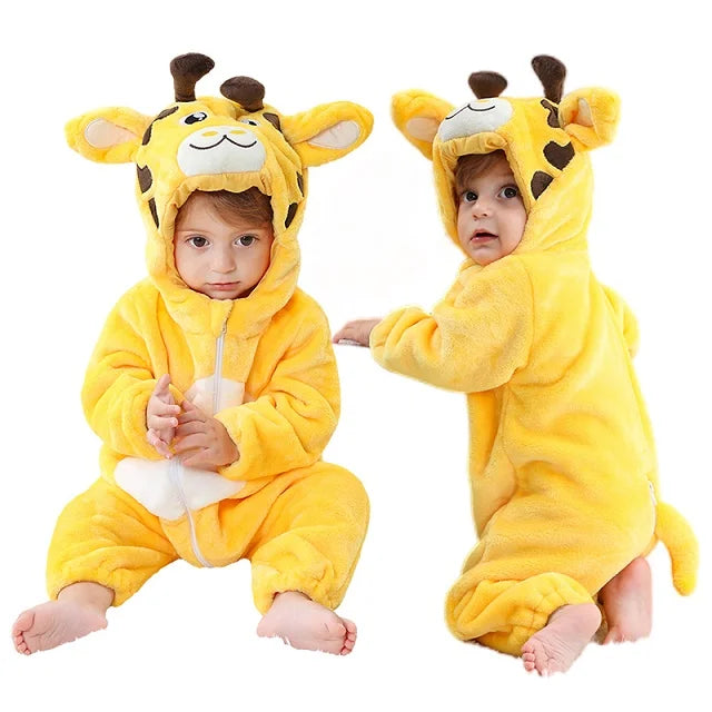 MICHLEY Carniva Baby Rompers Winter Clothes Flannel Hooded Bodysuits Pajamas Animals Overall Jumpsuit For Girls Boys Kids