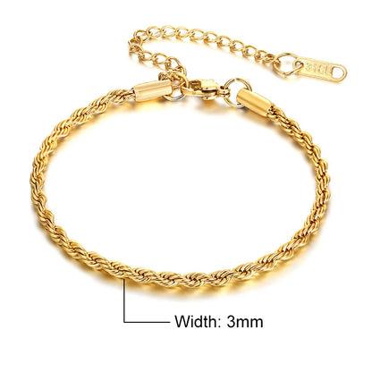 Unisex Rope Chain Bracelets for Men Women, Stainless Steel Twisted Links Chain Bracelet,Simple Classic Jewelry Gift for Him