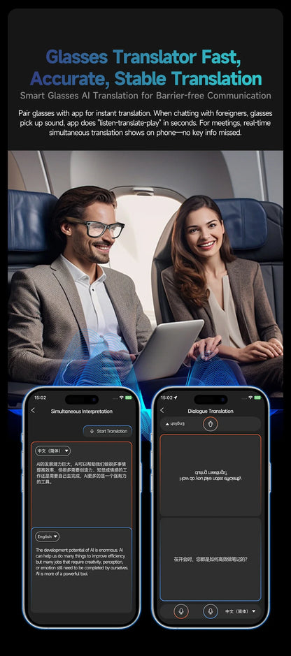 AI Smart Glasses with 8MP Camera Video Recording 100+ Languages Translation Sunglasses Bluetooth Call Music Play Men Women 2025