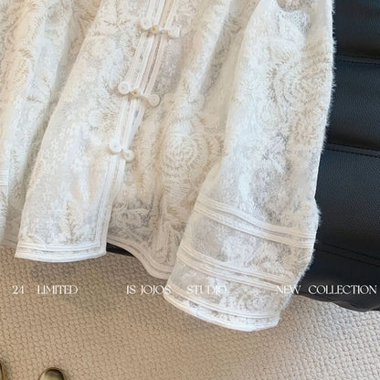 Heavy Industry Lace Hollow Shirt Underwear for Women's Spring New Style Retro Button New Chinese Style Top