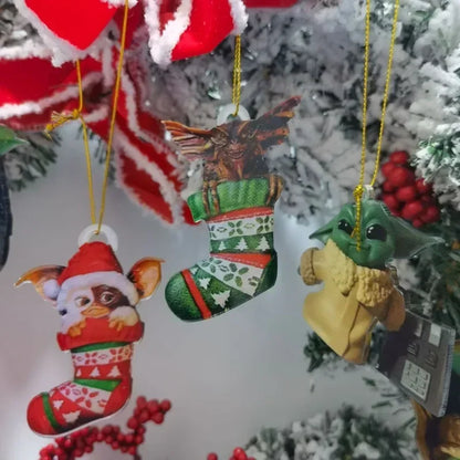 New 2D Christmas Gremlins Ornament Fairy Light Santa Hat Gizmo Figurine Hanging Pendant Decor Christmas Tree Party Acesssories