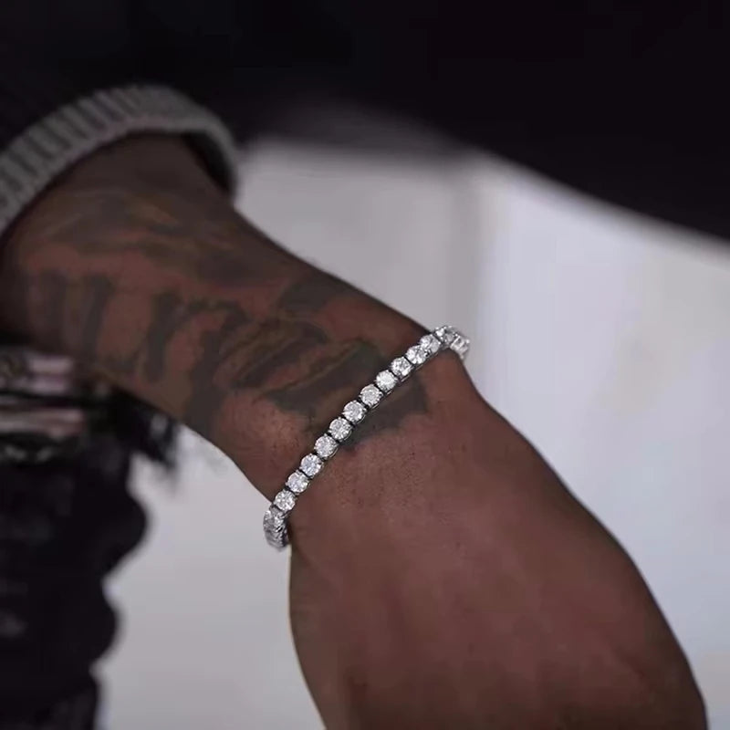 925 Sterling Silver Tennis Bracelet 2/4mm Cubic Zirconia for Women Mens Crystal Chain on The Hand Hip-hop Streetwear Jewelry