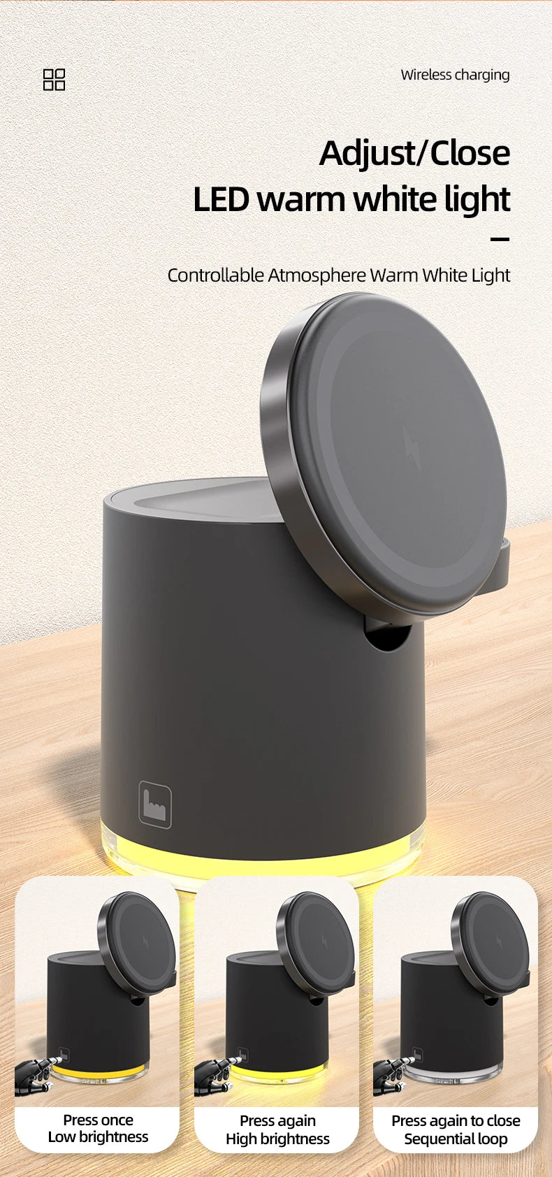 4 in 1 QI2 Wireless Charger Fast Charging Dock Stand Night Light For Magsafe iPhone 16 15 14 Pro Max Airpods Pro 2-8 Apple Watch