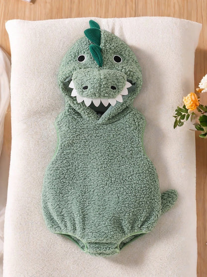 Halloween Newborn Baby Dinosaur Plush Overall Costume Sleeveless Cartoon Dinosaur Hooded Romper Party Funny Clothes Cosplay