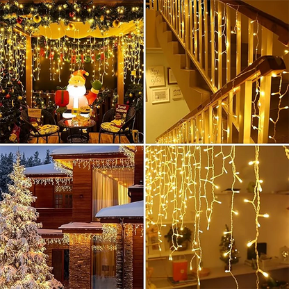Solar Christmas Eaves Lights String Outdoor Waterproof Icicle Lights 8 Modes for Eaves Yard Party Indoor Holiday Decoration