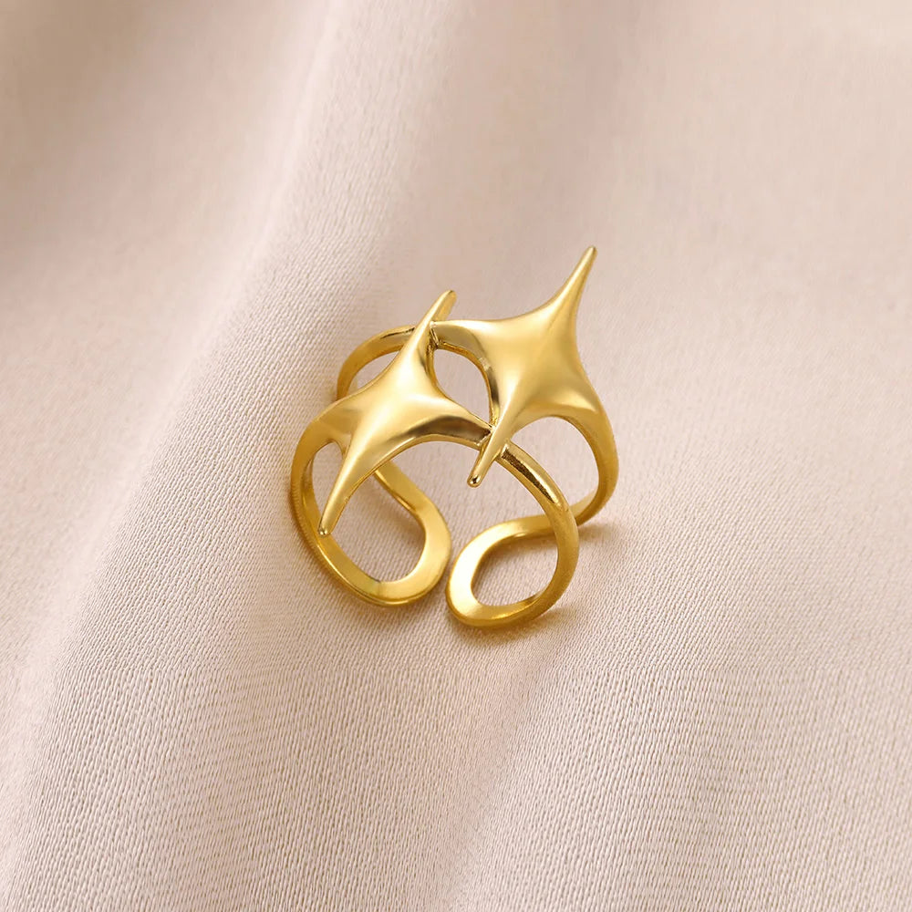 Stainless Steel Flower Open Rings For Women Trend Wedding Heart Jewelry Gold Color Geometric Hollow Ring Daily Accessories Gift