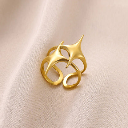 Stainless Steel Flower Open Rings For Women Trend Wedding Heart Jewelry Gold Color Geometric Hollow Ring Daily Accessories Gift