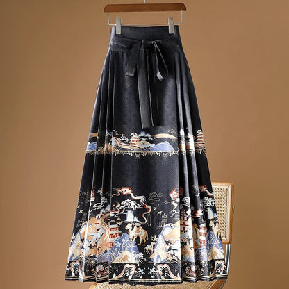 Vintage Maxi Chinese Style Horse Face Skirts for Women Saia One-piece Long Hanfu Pleated Skirt Woman Clothing Faldas Harajuku