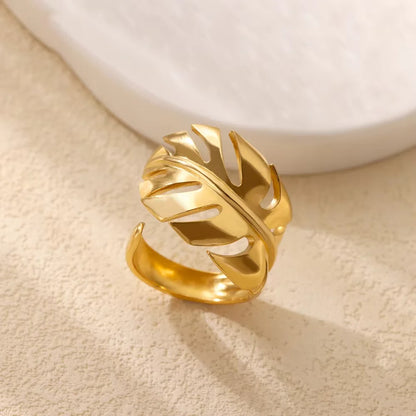 Stainless Steel Flower Open Rings For Women Trend Wedding Heart Jewelry Gold Color Geometric Hollow Ring Daily Accessories Gift