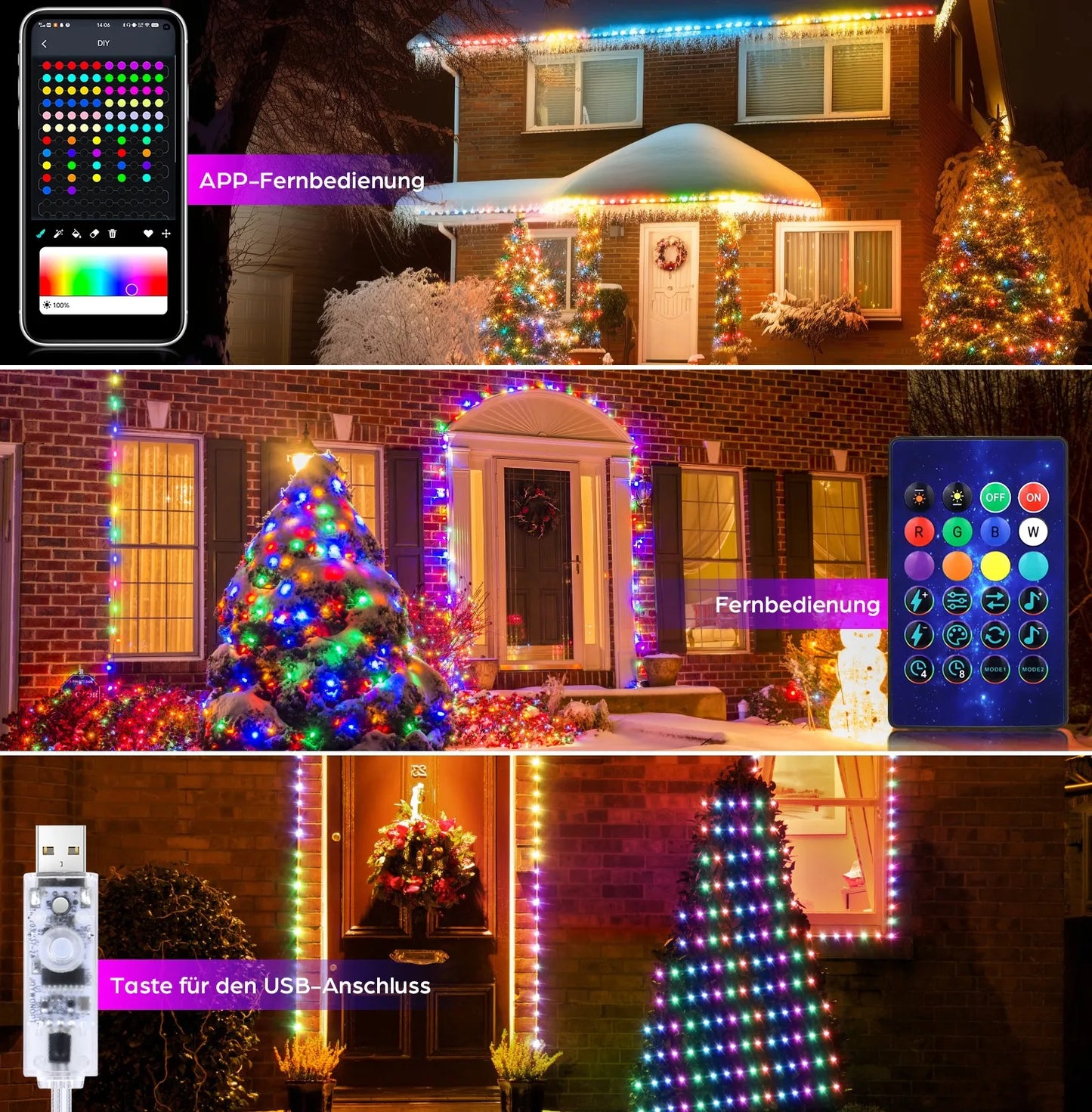 5V USB RGBIC Fairy String Light 25/20/10M Christmas Light With Bluetooth APP and Remote control For Xmas tree Garland Decoration