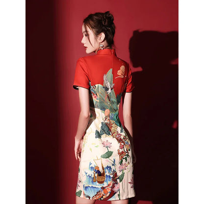 Y2K New Fashion Vintage Cheongsams Chinese Traditional Dress Personality Printed Improved Qipao ципао 치파오 Robe Soirée