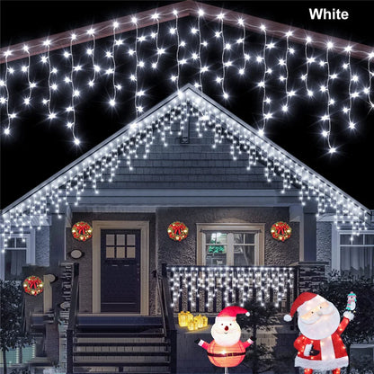 Solar Christmas Eaves Lights String Outdoor Waterproof Icicle Lights 8 Modes for Eaves Yard Party Indoor Holiday Decoration