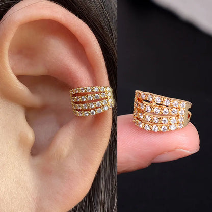 1Pc Fashion Geometry Crystal CZ  Leaf Clip Earring For Women Without Piercing Punk Vintage Star Ear Cuff Wrap Adjustable Jewelry