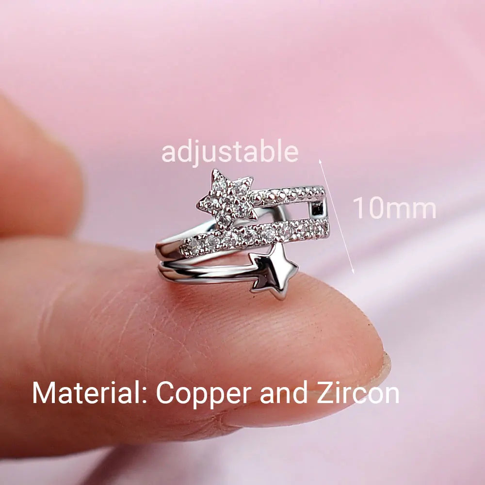 1Pc Fashion Geometry Crystal CZ  Leaf Clip Earring For Women Without Piercing Punk Vintage Star Ear Cuff Wrap Adjustable Jewelry