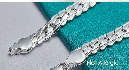 DOTEFFIL 925 Silver Bracelet 6mm 18/19/20cm Flat Side Chain Lobster Clasp For Woman Man Wedding Engagement Jewelry