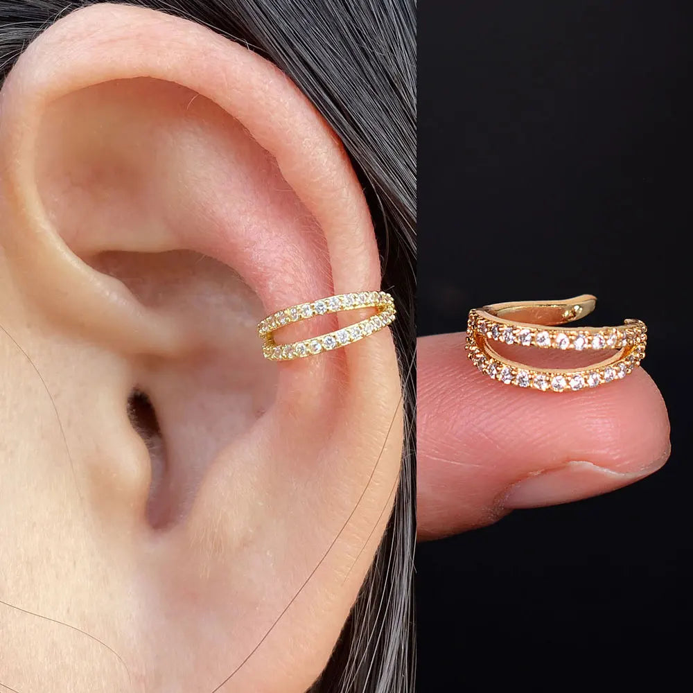 1Pc Fashion Geometry Crystal CZ  Leaf Clip Earring For Women Without Piercing Punk Vintage Star Ear Cuff Wrap Adjustable Jewelry