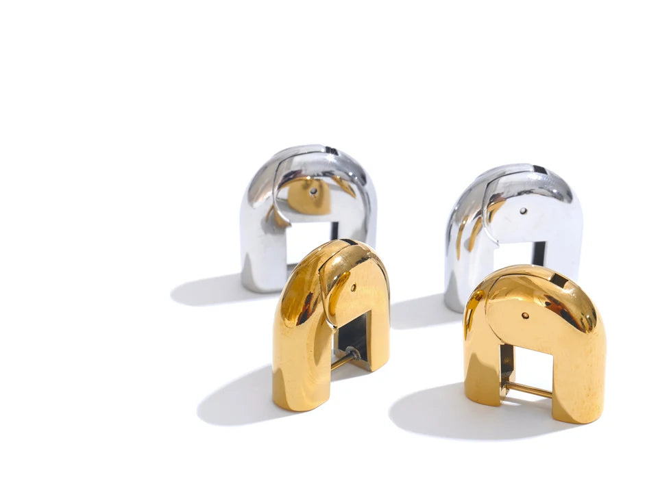Yhpup 316L Stainless Steel Glossy Metal U-Shape Hollow Hoop Earrings 18K PVD Plated Texture Attractive Jewelry Waterproof