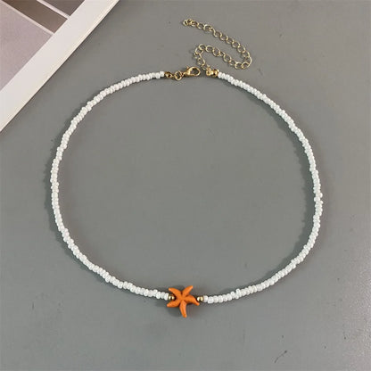 Shell Starfish Woman Short Necklace Summer Holiday Gift Handmade Choker  Seed Beads Neck Jewelry White