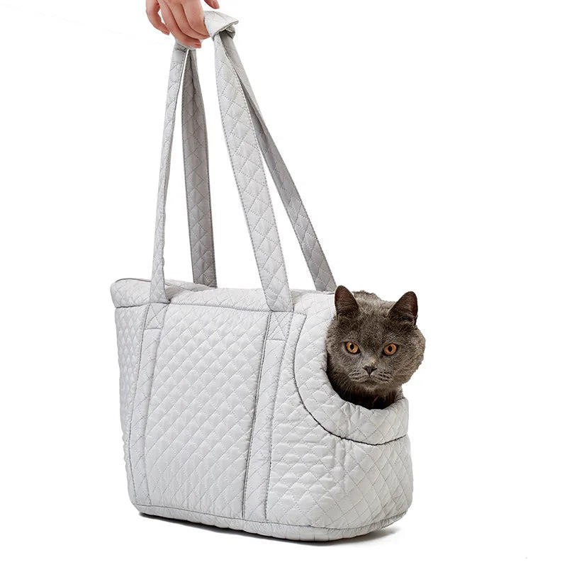 Pet Handbag Autumn and Winter Ultra-Light Quilted Cotton Pet Carrying Bag Single Shoulder Cat Outing Bag