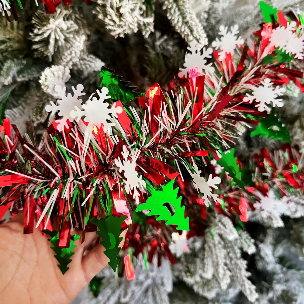 2M Christmas Snowflake Tinsel Garland Xmas Tree Decoration Christmas Metallic Twist Garland Ceiling Hanging New Year Party Decor