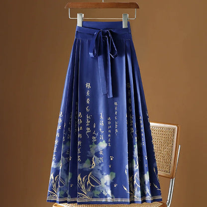 Vintage Maxi Chinese Style Horse Face Skirts for Women Saia One-piece Long Hanfu Pleated Skirt Woman Clothing Faldas Harajuku