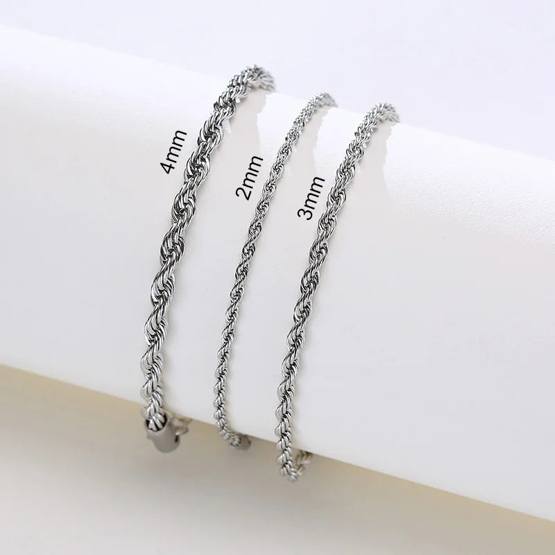 Unisex Rope Chain Bracelets for Men Women, Stainless Steel Twisted Links Chain Bracelet,Simple Classic Jewelry Gift for Him
