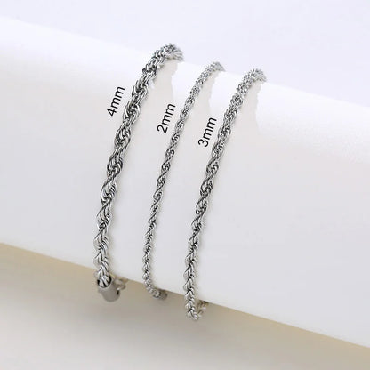 Unisex Rope Chain Bracelets for Men Women, Stainless Steel Twisted Links Chain Bracelet,Simple Classic Jewelry Gift for Him