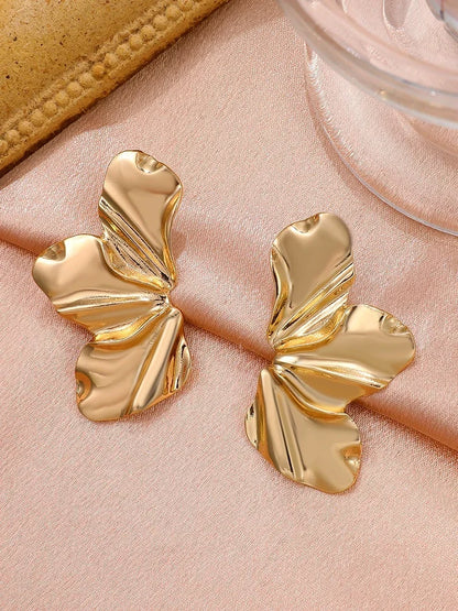 Liquid Irregular Leaves Exaggerated Golden Flowers Drop Earrings for Women Simple Temperament Smooth Petals  Jewelry Girl Gift