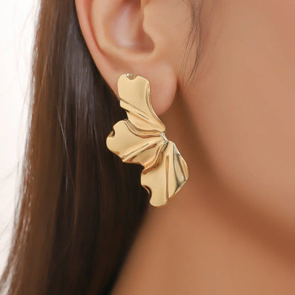 Liquid Irregular Leaves Exaggerated Golden Flowers Drop Earrings for Women Simple Temperament Smooth Petals  Jewelry Girl Gift