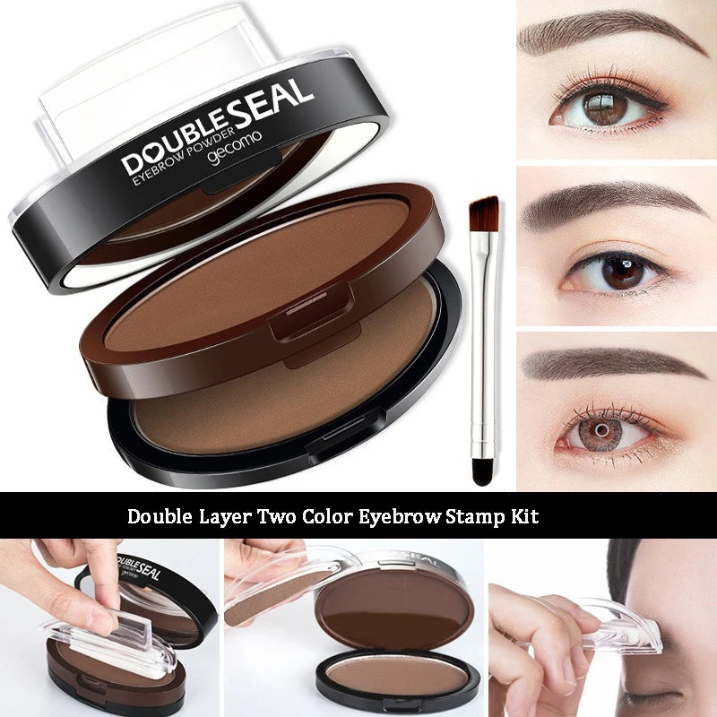 2 Color Eyebrow Powder Stamp Kit Quick Make Up Perfect Brow Shape Reusable Eyebrow Seal Stamp Brow Stencil Powder Palette